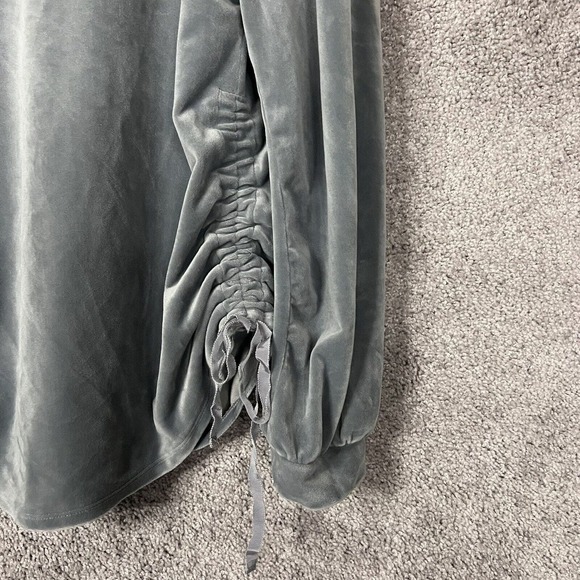 Isabel Maternity Shirt Womens Large Grey Velour Long Sleeve V-Neck Side Ruch - Picture 4 of 9